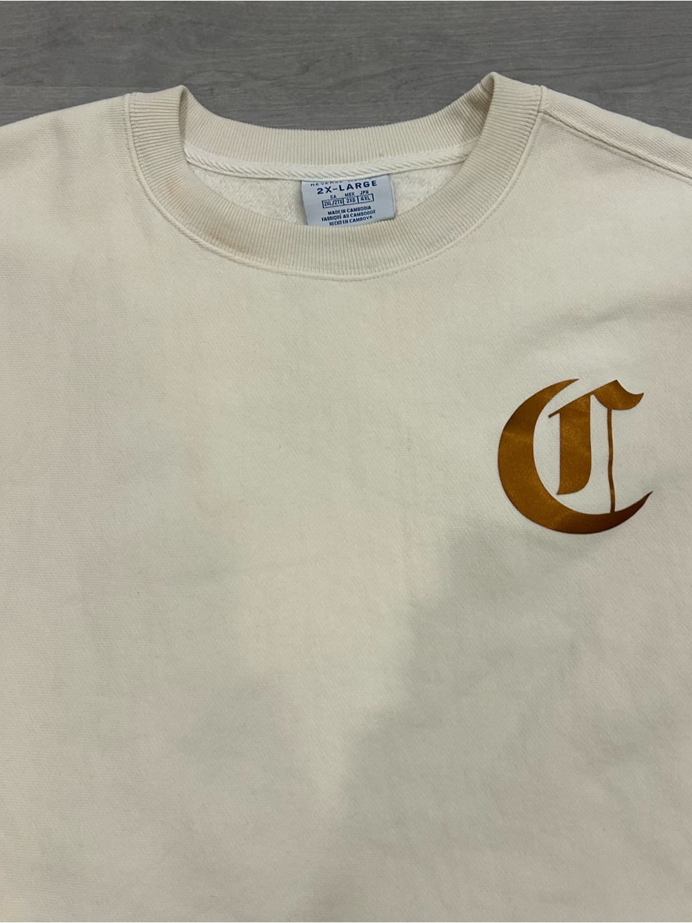 Champion Reverse Weave Oversized Cropped Crewneck Sweatshirt 2XL Cream - Picture 2 of 9